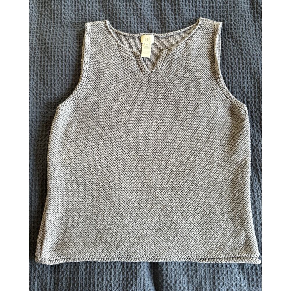 Rare Vintage J Jill Linen Cotton Blend Sleeveless Sweater Vest XL Notch Neckline